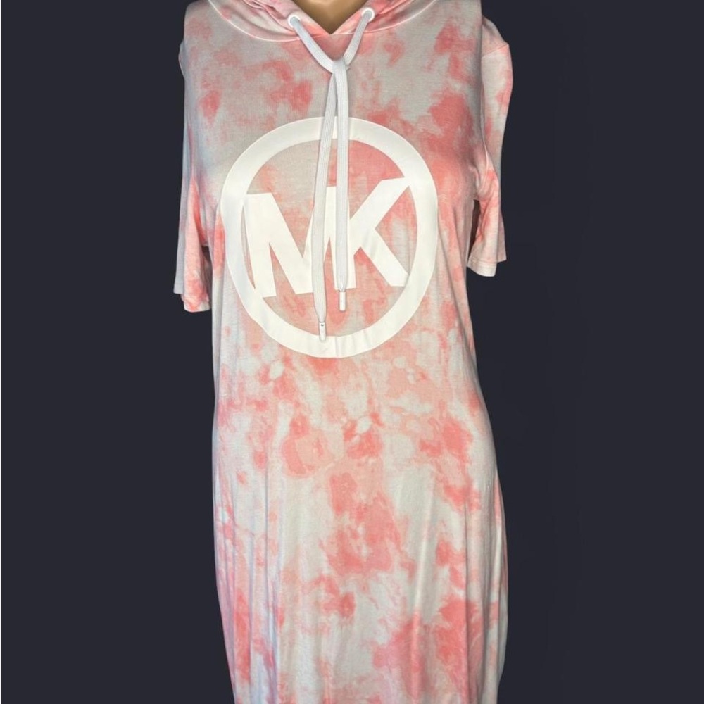 Michael Kors Pink and White Hoodie Dress